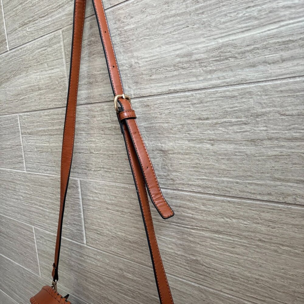 👜Charming Charlie Faux Leather Shoulder Bag Purse Tassels Brown Tan Bucket - Picture 7 of 10